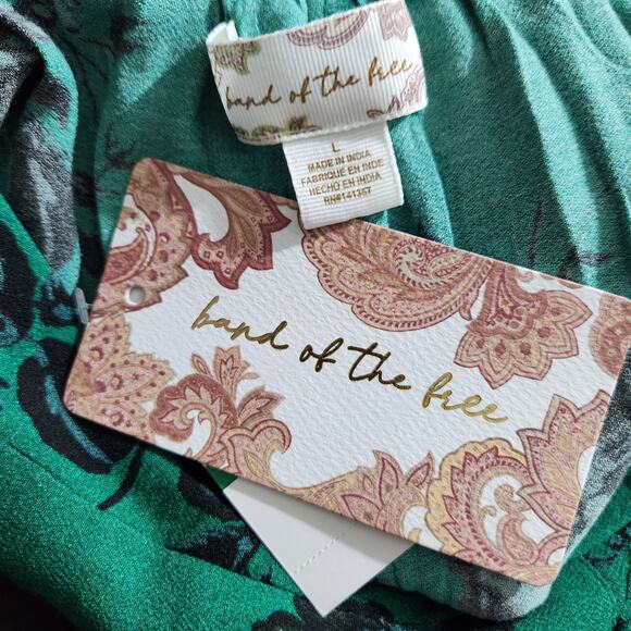 Band of the Free Etta Floral Midi Skirt Front Slit Emerald Black Size Large New - Picture 9 of 10